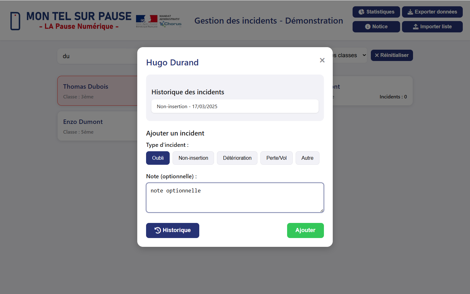 Choisir le type d'incident