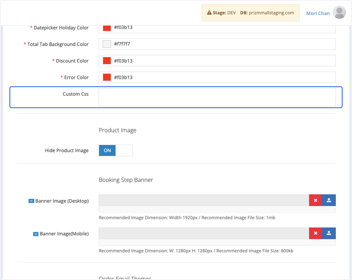 Fill in Custom Css if applicable.