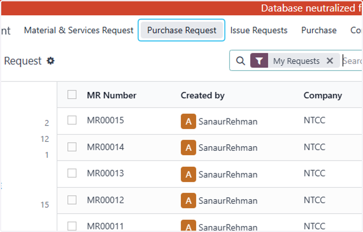 Click on Purchase Request