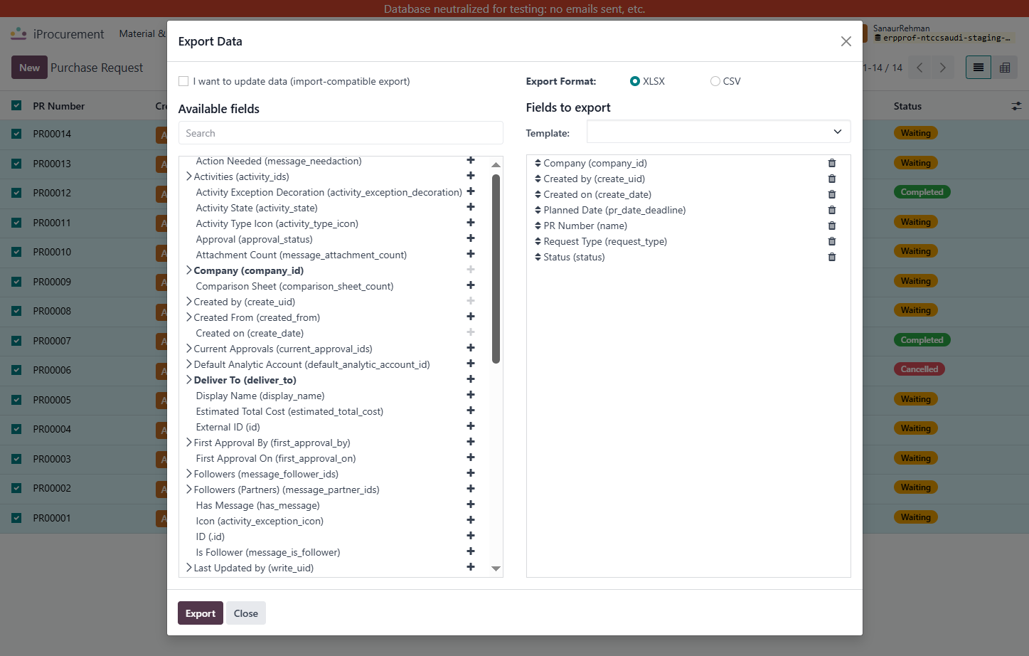 Click on Export Data…