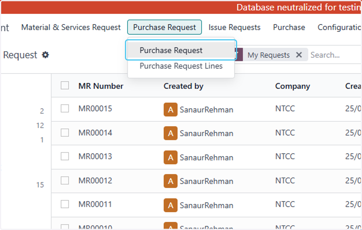 Click on Purchase Request