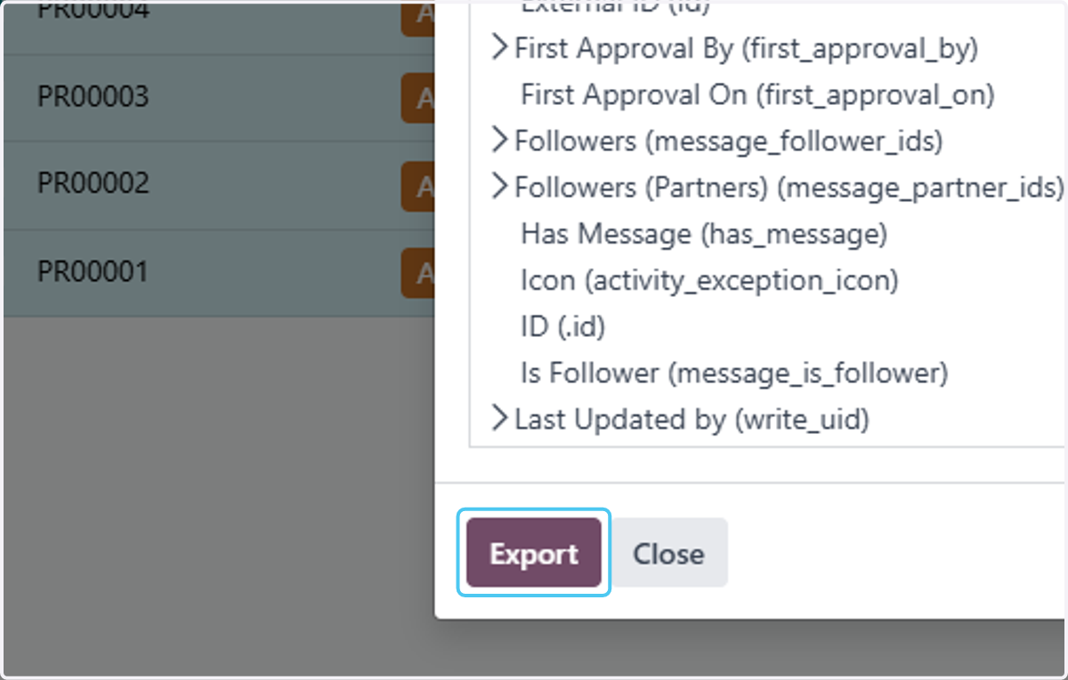 Click on Export