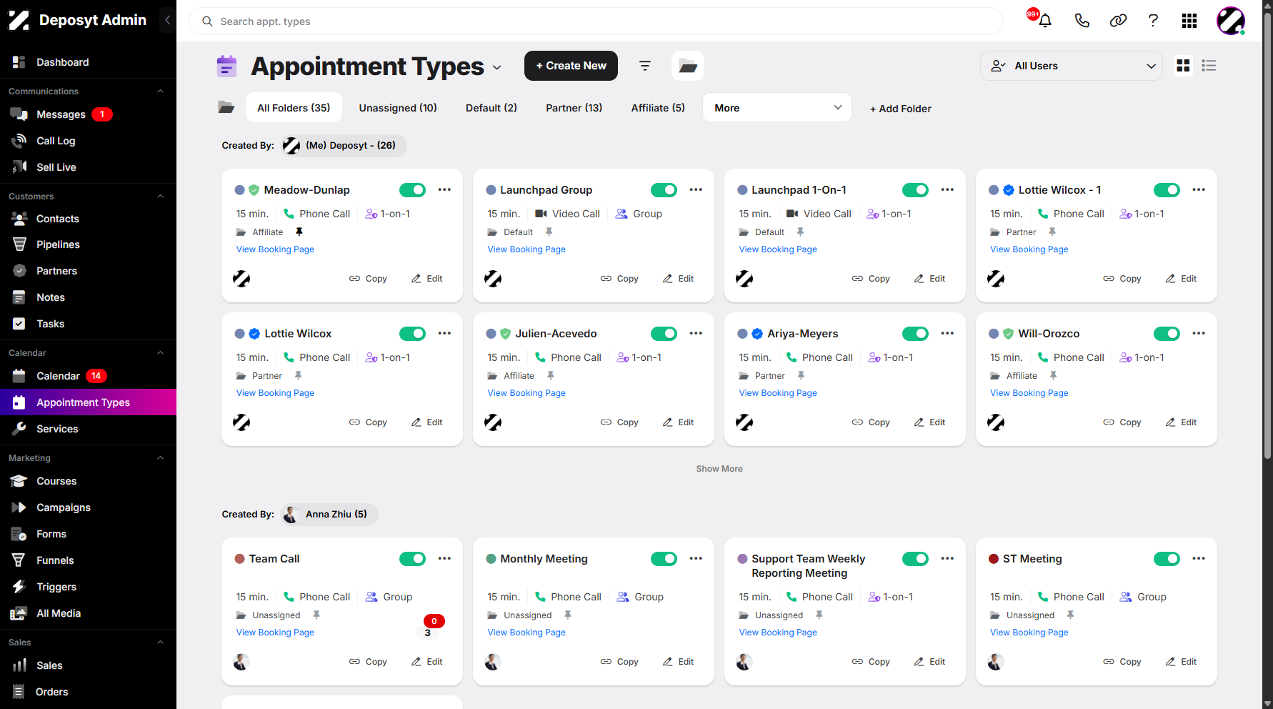 Step 2: You will then be navigated to the Appointment Types.
