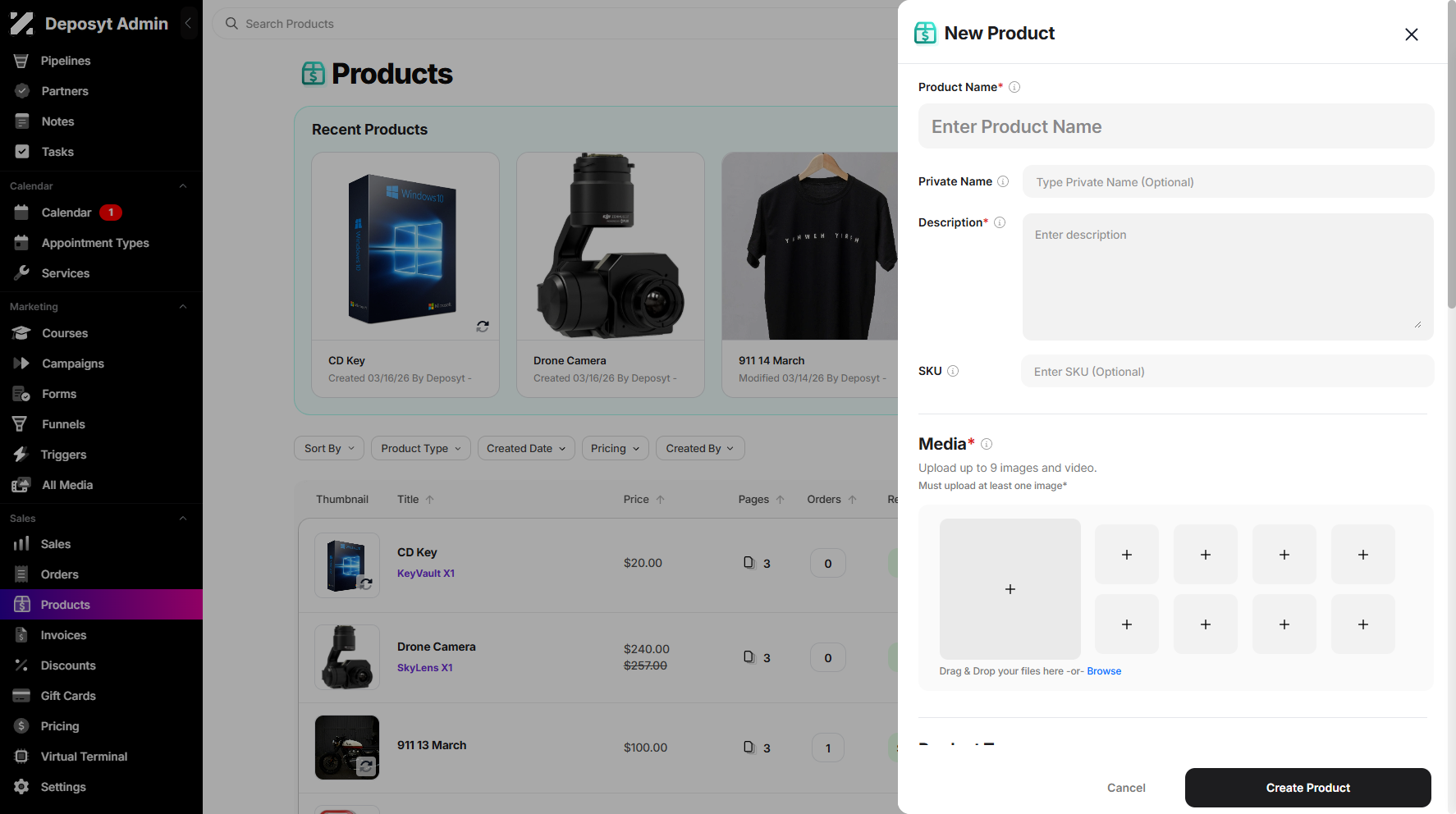 Step 4: A pop-up window will appear, prompting you to enter your product name, product private name, add a product description, and upload up to 9 images and videos as needed.