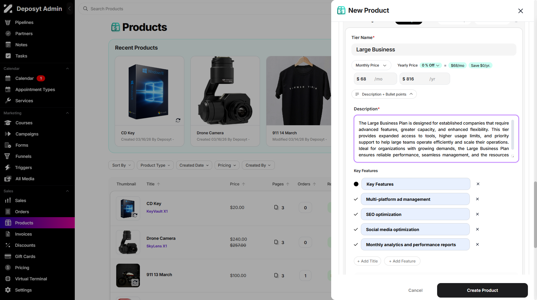 Step 9: Next is the Price Tier option, where you can enter a monthly price that automatically updates the yearly price. You can also manage your tier description and add key features.