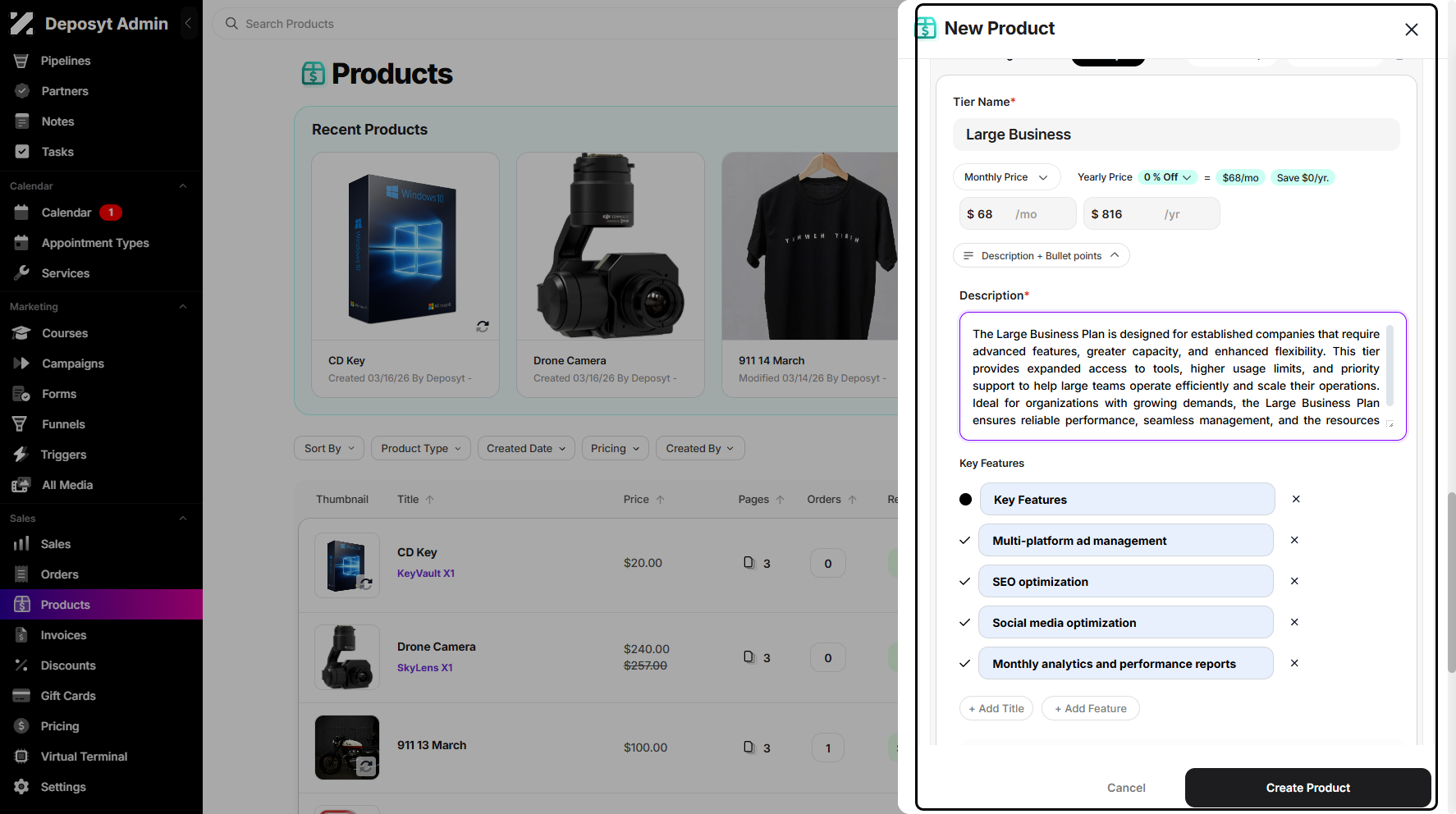 Step 9: Next is the Price Tier option, where you can enter a monthly price that automatically updates the yearly price. You can also manage your tier description and add key features.