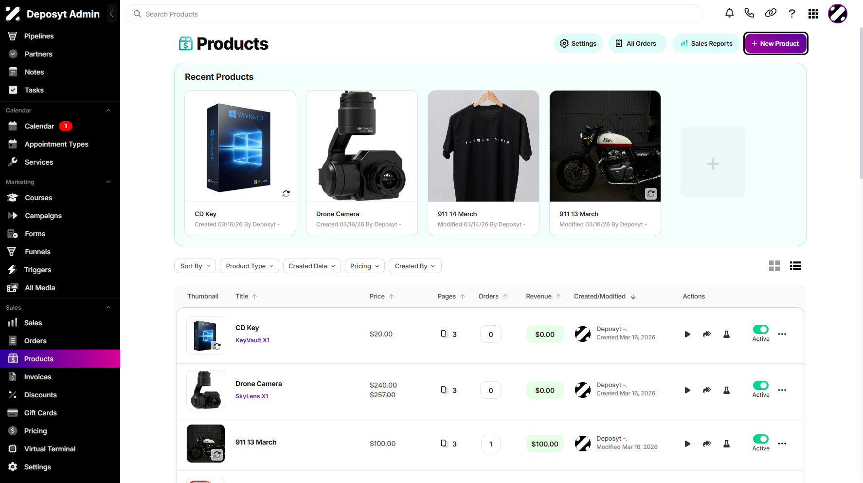 Step 3: Click on + New Product to get started.