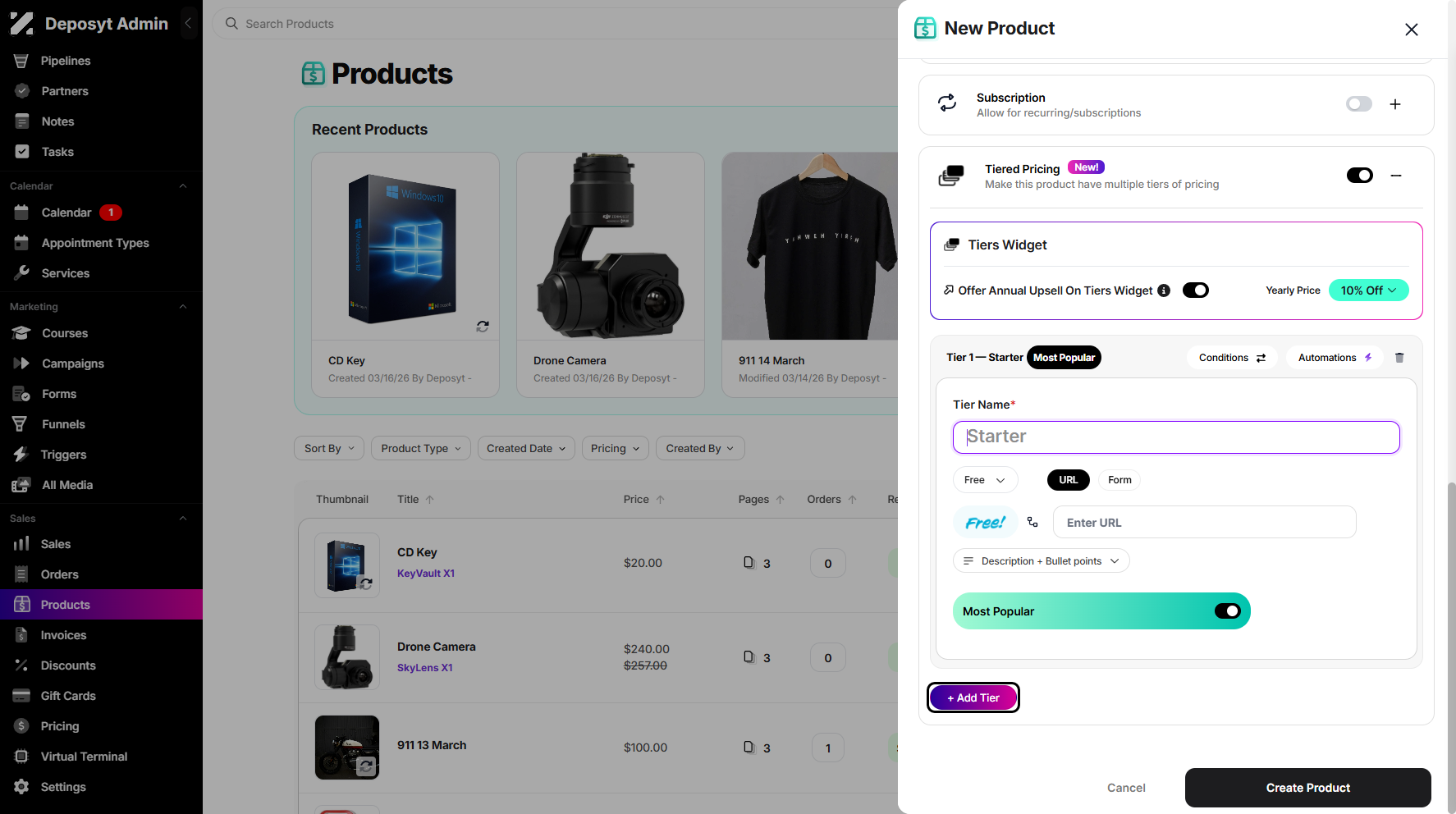 Step 11: To add multiple Tier, simply click the + Add Tier button.