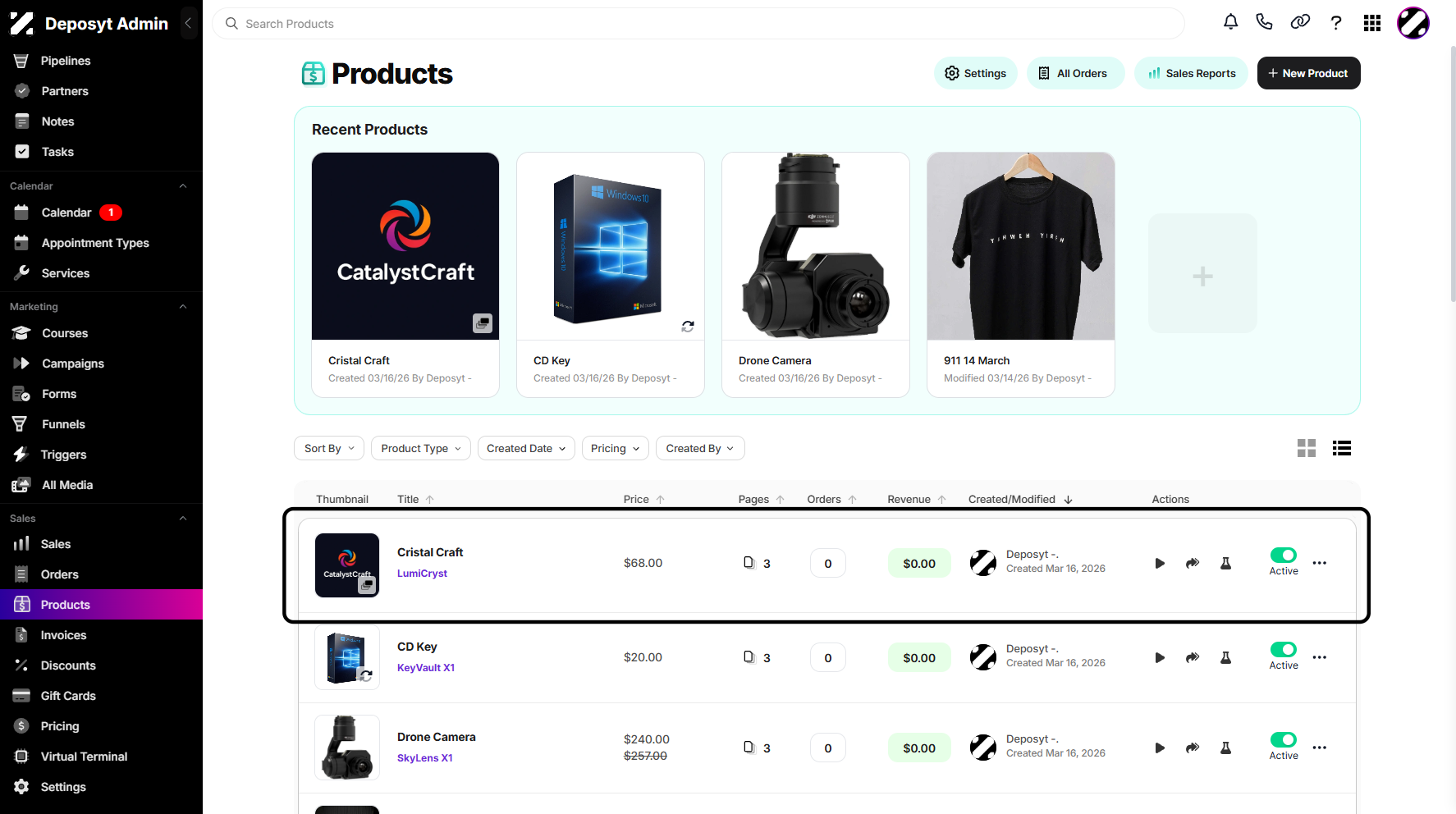 Step 13: Your newly created product is now visible on your dashboard.