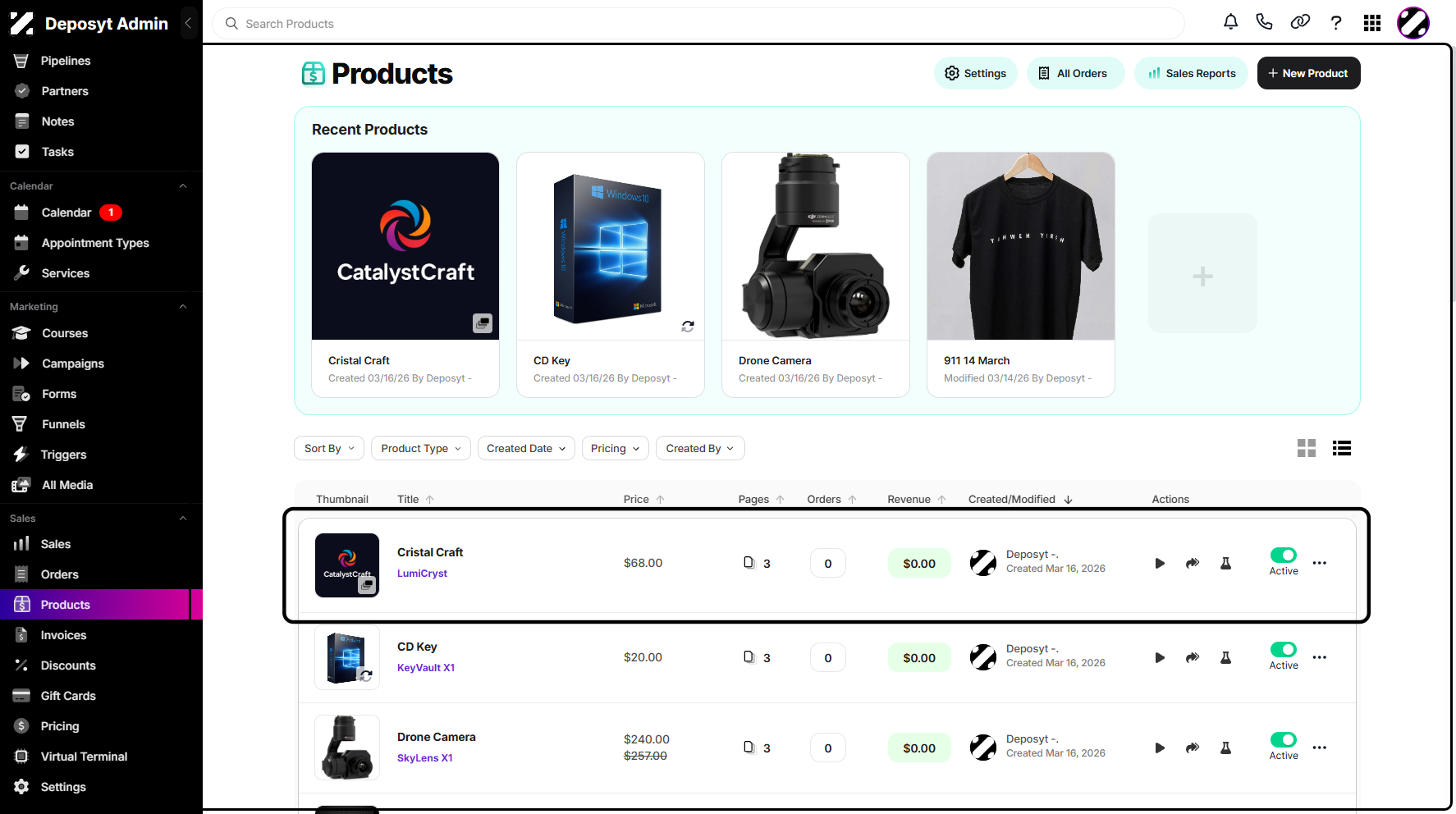 Step 13: Your newly created product is now visible on your dashboard.