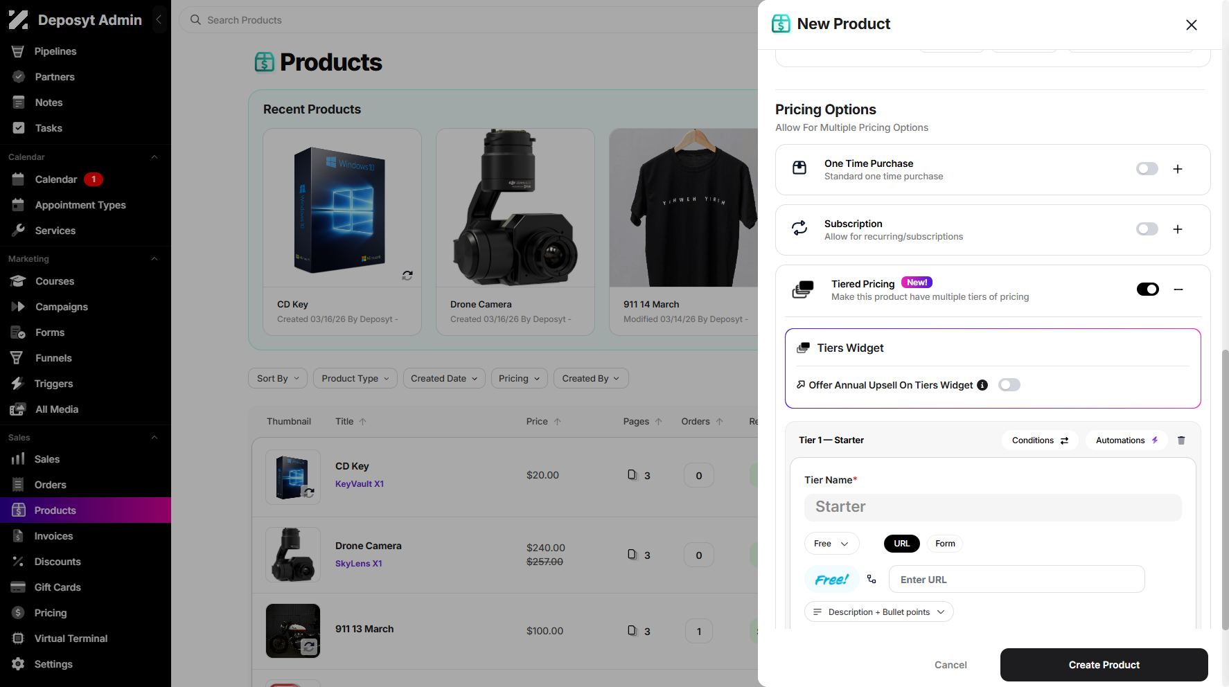 Step 6: Next is the Pricing Options, where you can choose between One-Time Purchase, Subscription, or Tiered Pricing. To select Tiered Pricing, simply toggle the switch on.