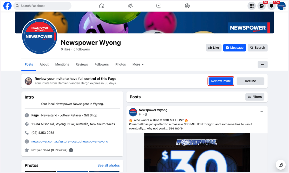 Click on Review Invite