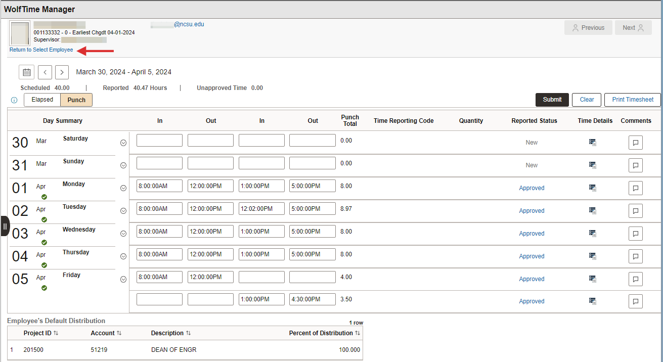 Selecting the next Employee Timesheet