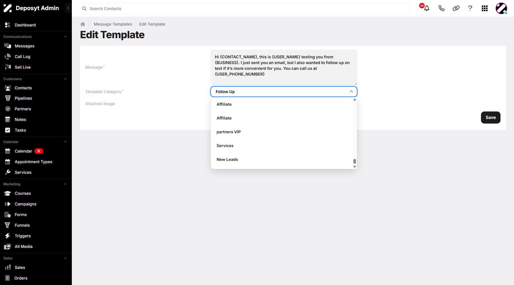 Step 10: Once Edit is selected, you will be taken to the Edit Template section. You can now modify the template message, change the template category using the dropdown menu, and optionally attach an image if needed.