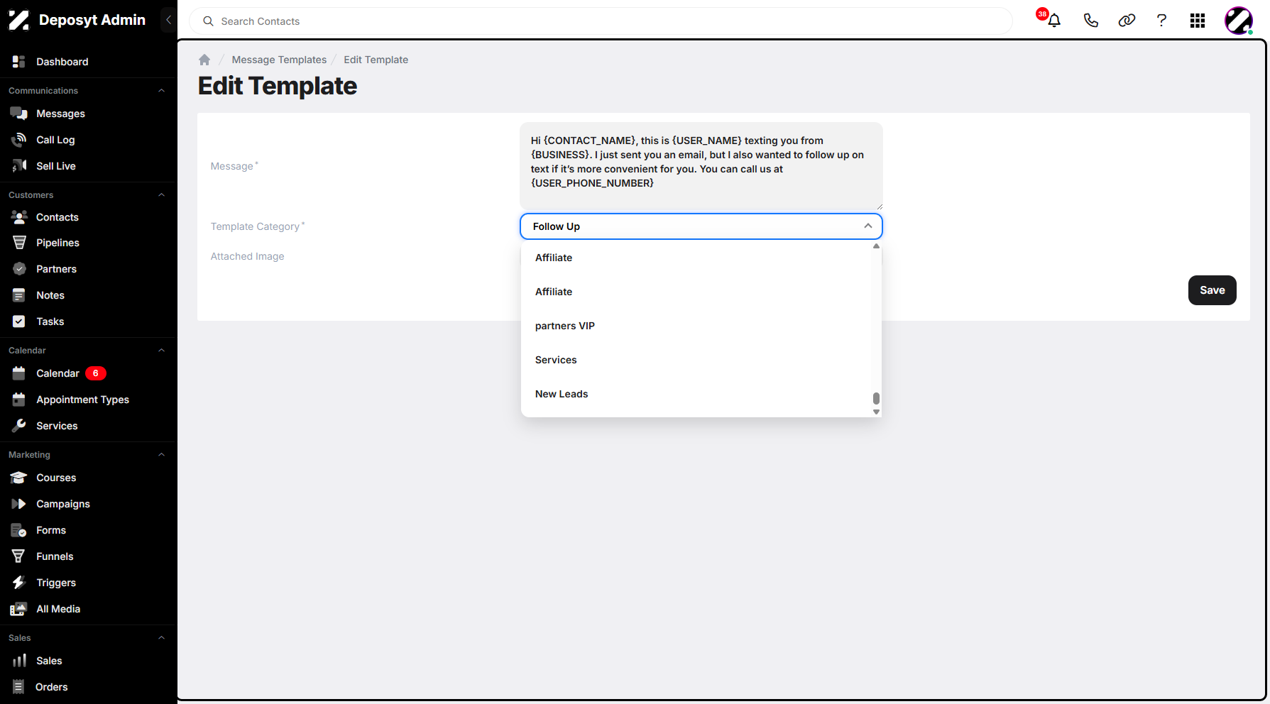 Step 10: Once Edit is selected, you will be taken to the Edit Template section. You can now modify the template message, change the template category using the dropdown menu, and optionally attach an image if needed.