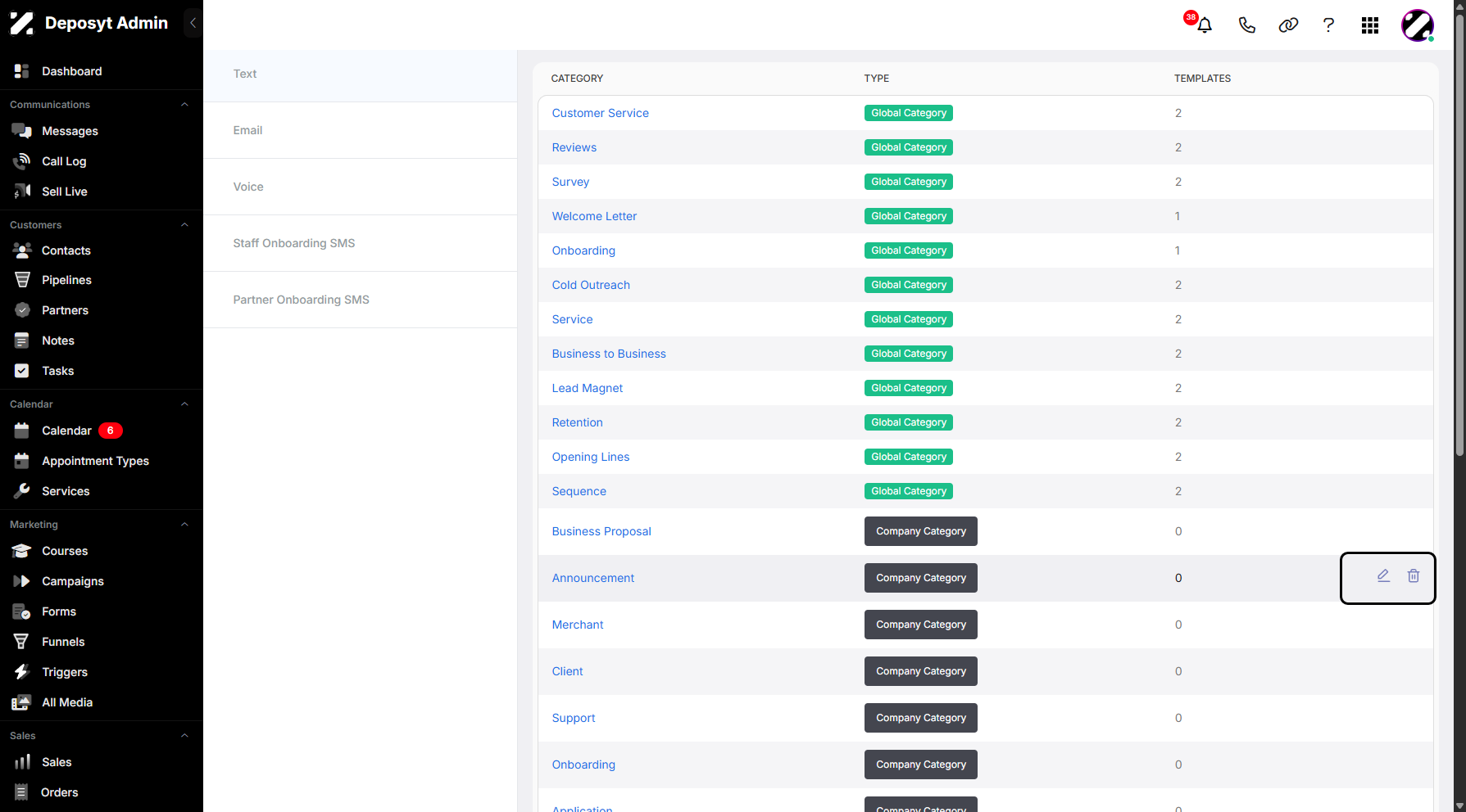 Step 7: You may also edit and delete a specific template as long as it is a Company category type.