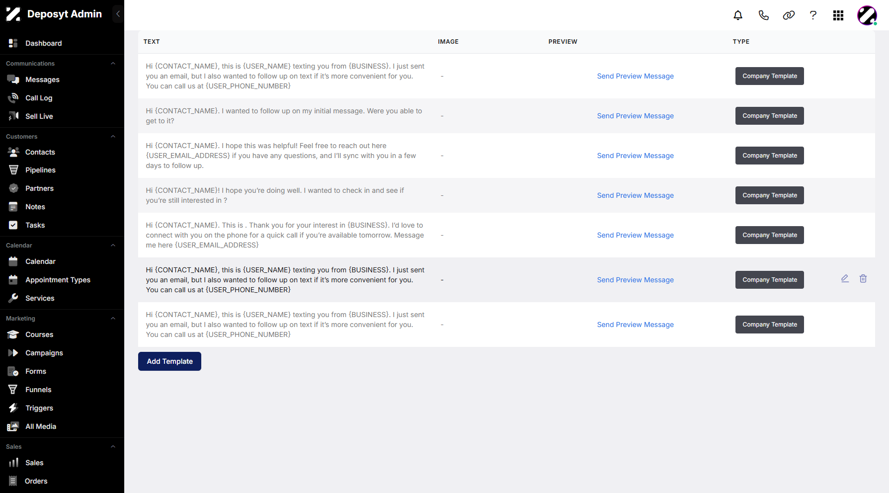 Step 9: To edit or delete an existing template, simply hover over it to view the hidden icons.