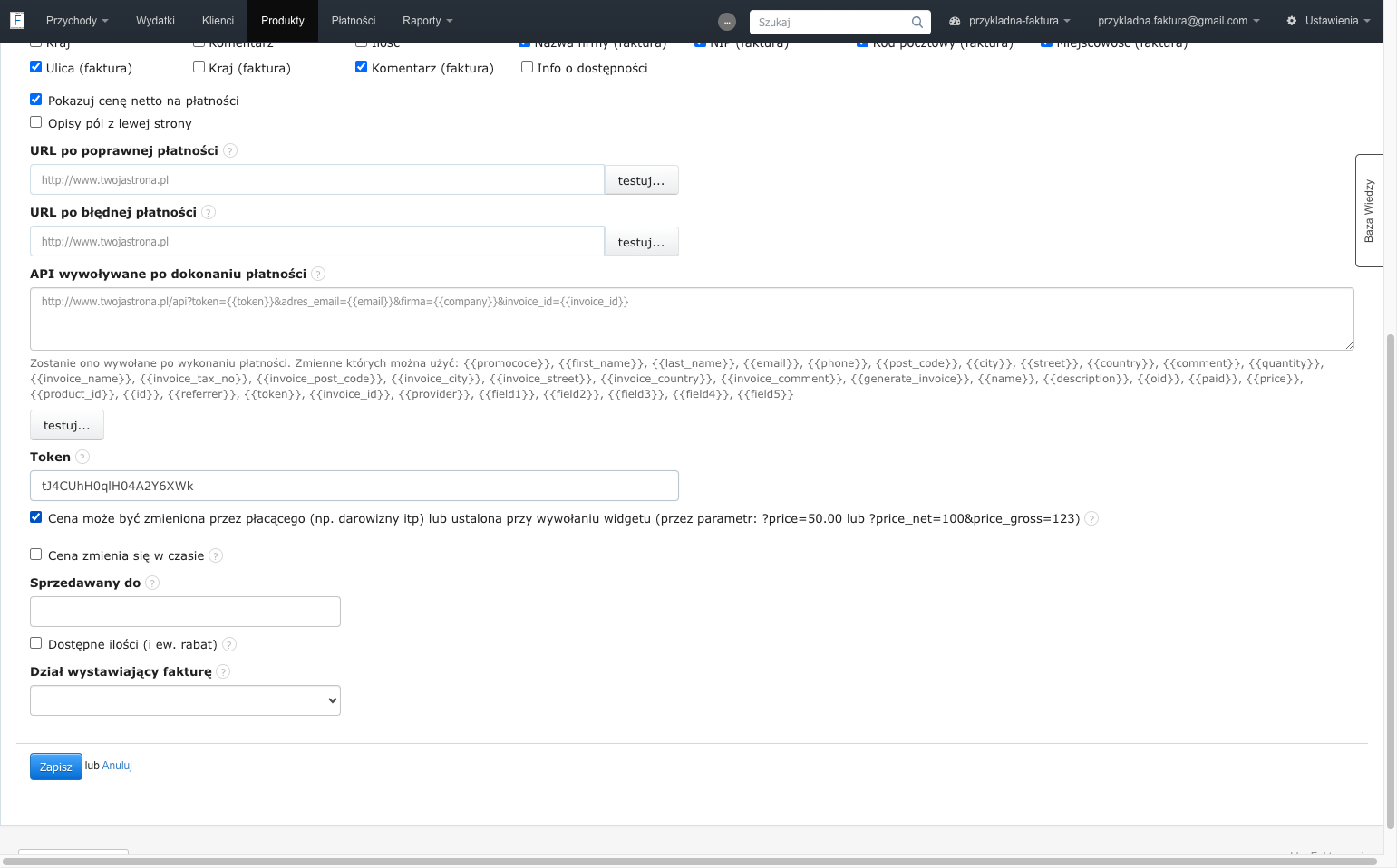 Opcja niedostępna w formatce e-sklep, natomiast często jest wykorzystywana w momencie zaawansowanego tworzenia formatki płatności za pomocą HTML. W kodzie występuje parametr price, który użytkownik może zmieniać, aby dynamicznie zmieniać również wart