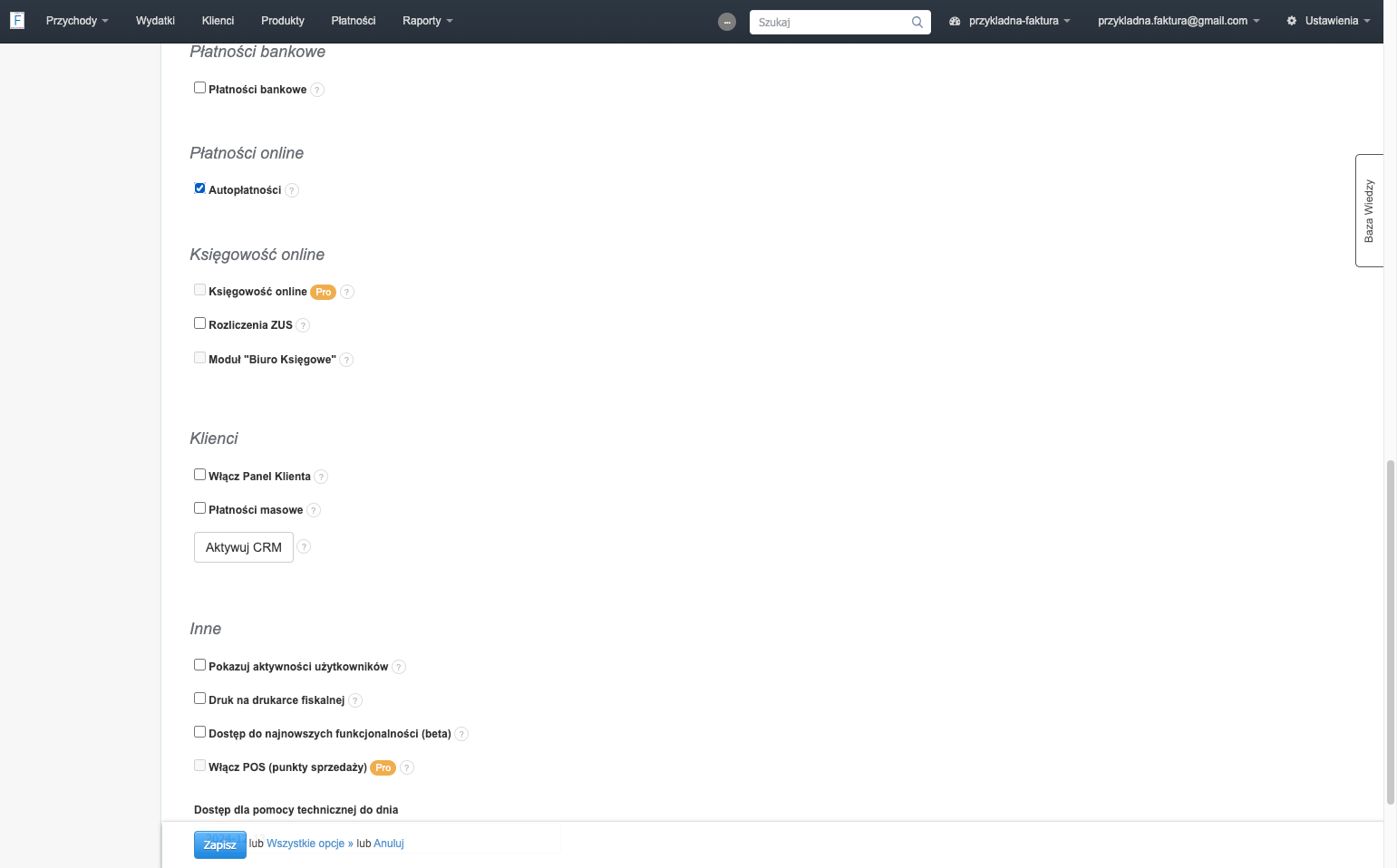 Zaznacz checkbox przy opcji 'Autopłatności'.