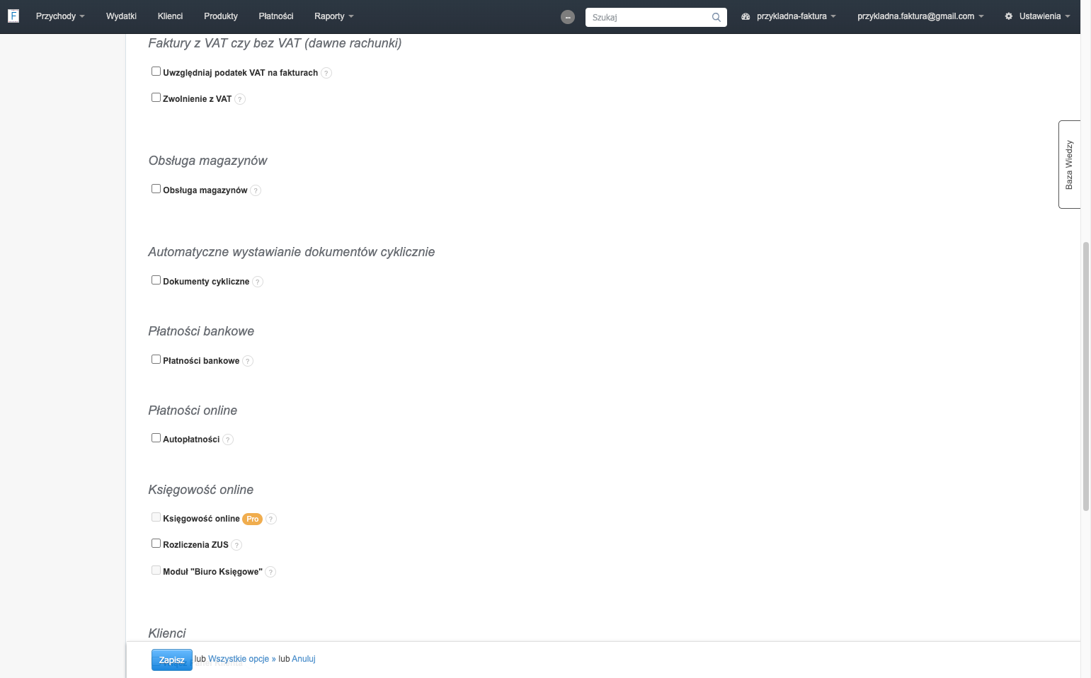 Na liści znajdź sekcję 'Płatności online'.