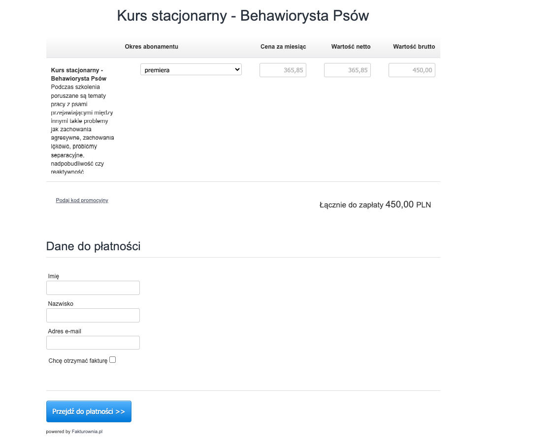 Strona płatności > Widget przykładowego produktu online.