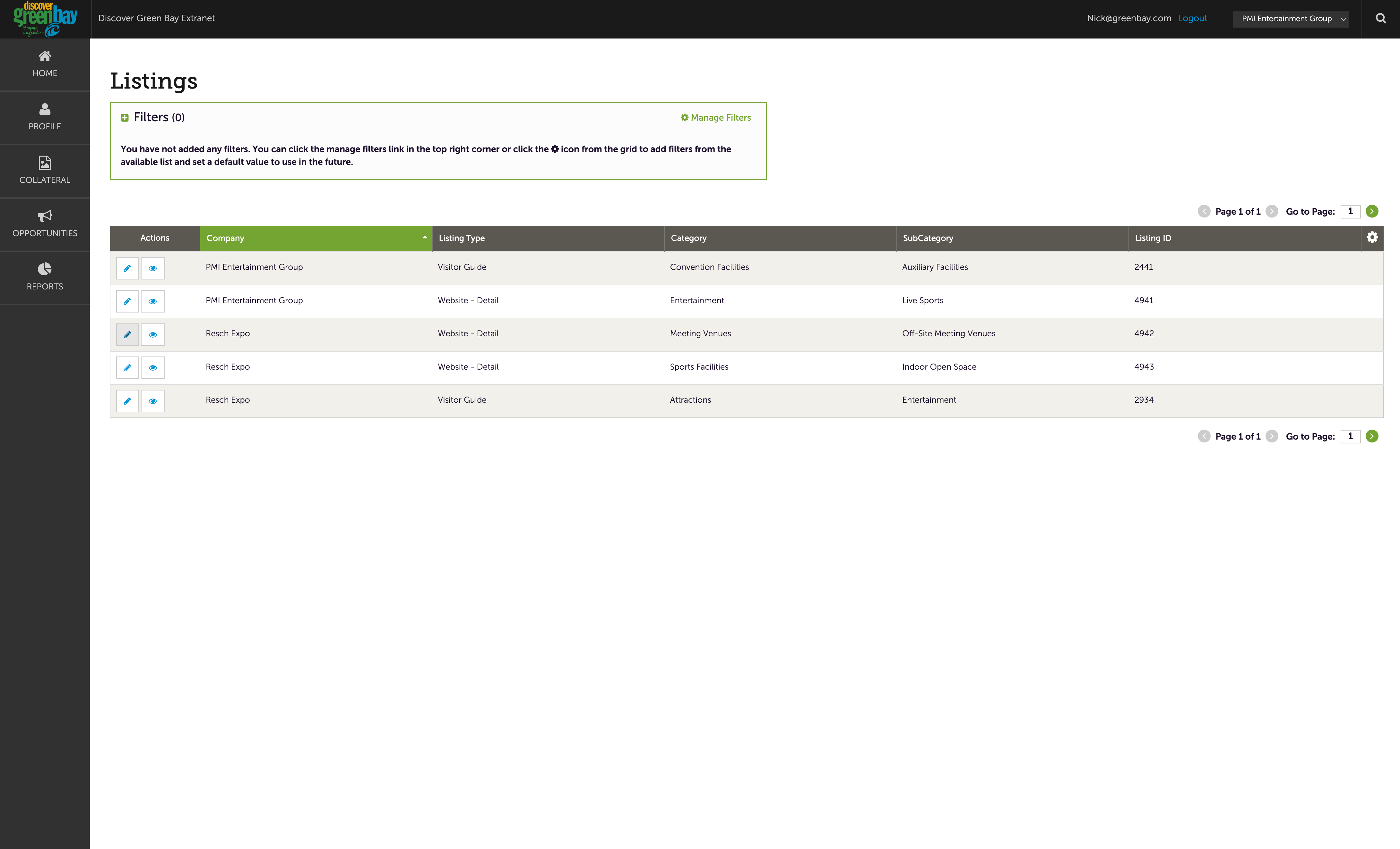 Select the edit button for the desired listing