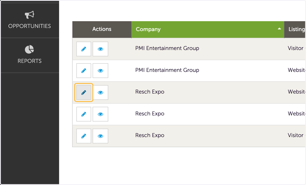 Select the edit button for the desired listing