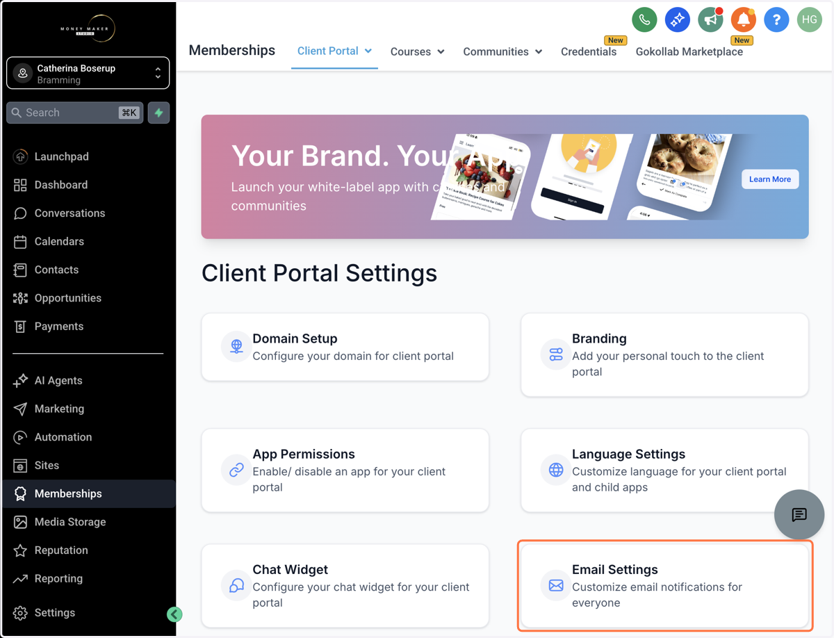 Klik på "Email Settings"