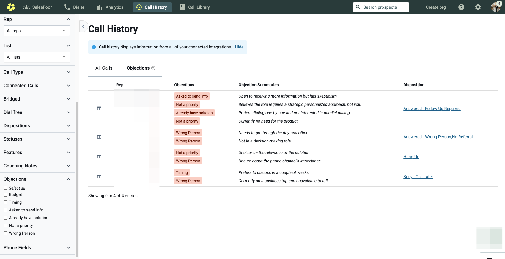 If there is a specific Objection you want to filter for, you can apply a filter here. This is great for coaching on a specific objection or understanding patterns in your team's calls.