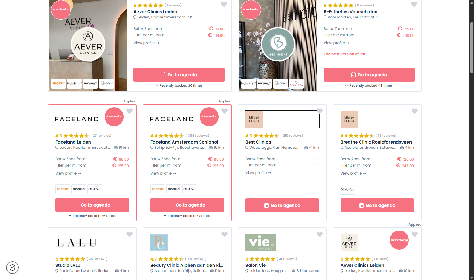 After clicking, you'll see a list of clinics in that location. Na het klikken krijg je een lijst met klinieken op die locatie te zien.