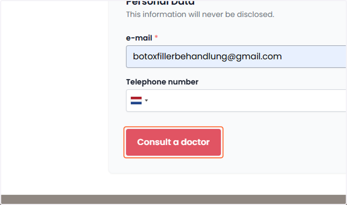 After you have entered and reviewed the required information, select 'Consult a Doctor' to complete the setup. Nadat je de benodigde gegevens hebt ingevuld en gecontroleerd, selecteer je 'Raadpleeg een dokter' om de inrichting te voltooien.