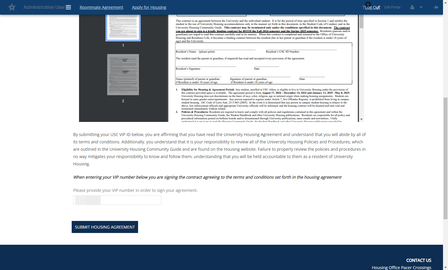 Read the Housing Agreement