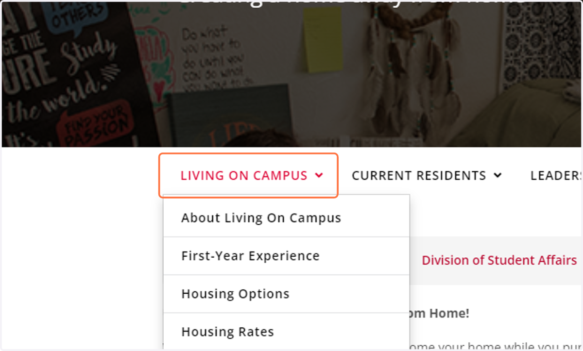 Click on LIVING ON CAMPUS