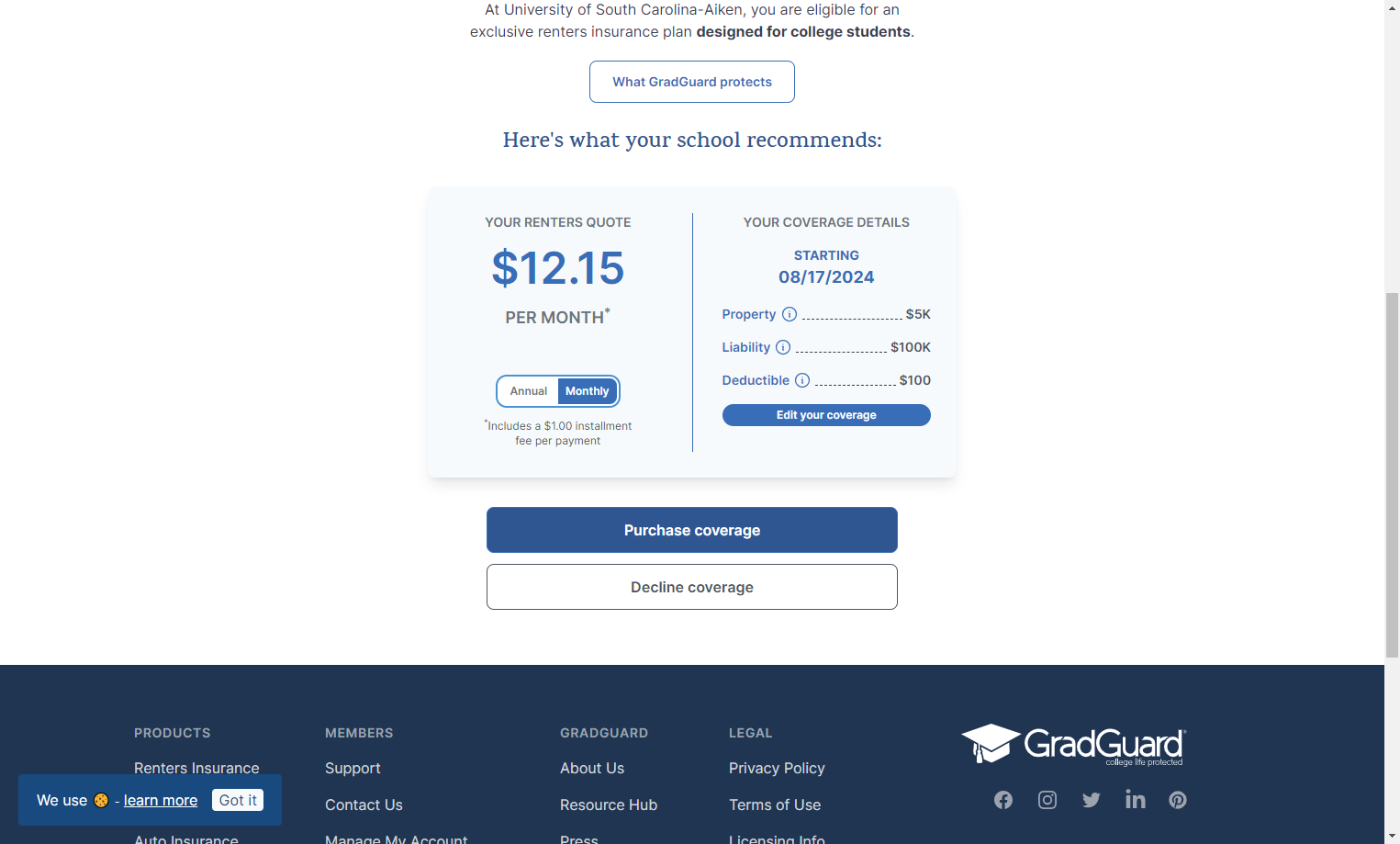Click on Purchase coverage