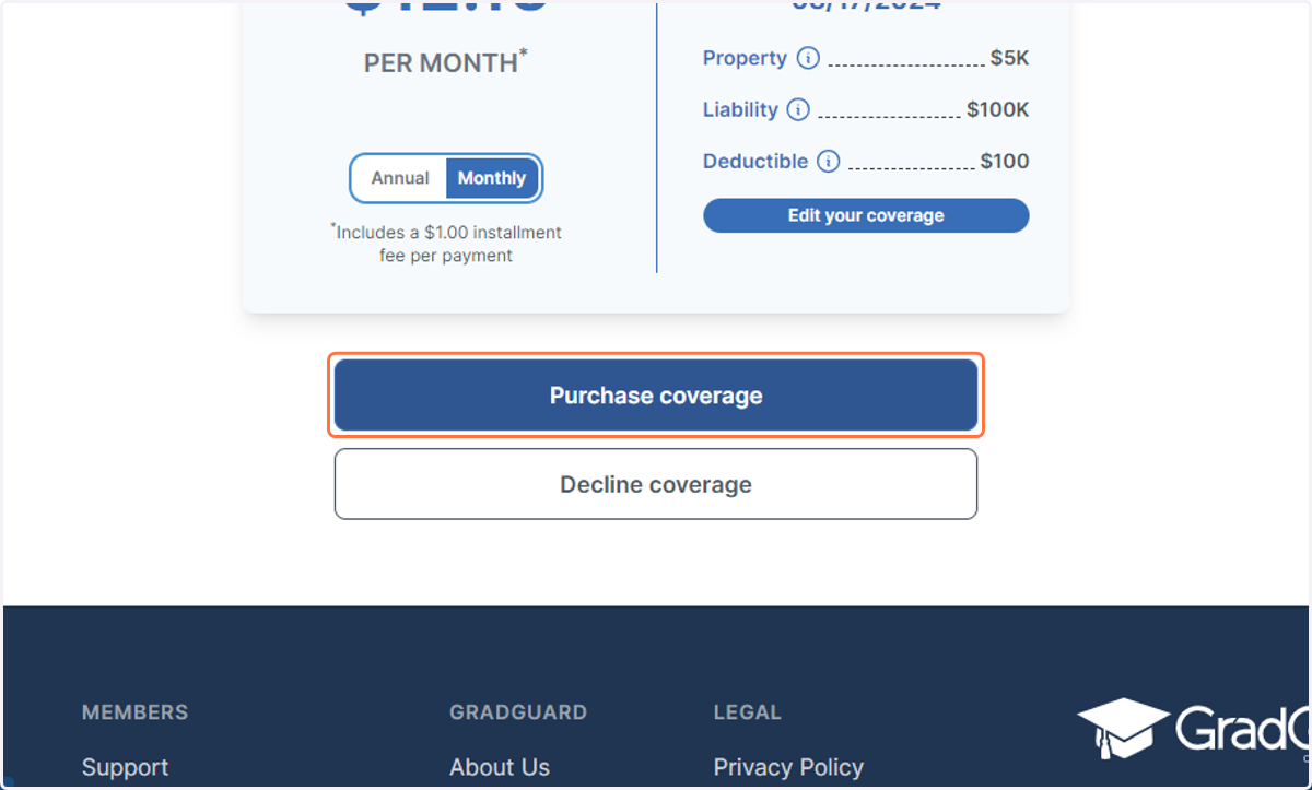 Click on Purchase coverage