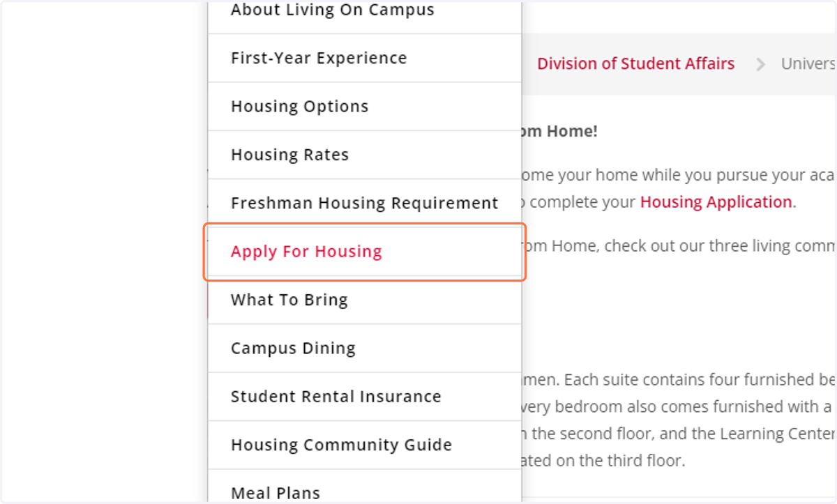 Click on Apply For Housing