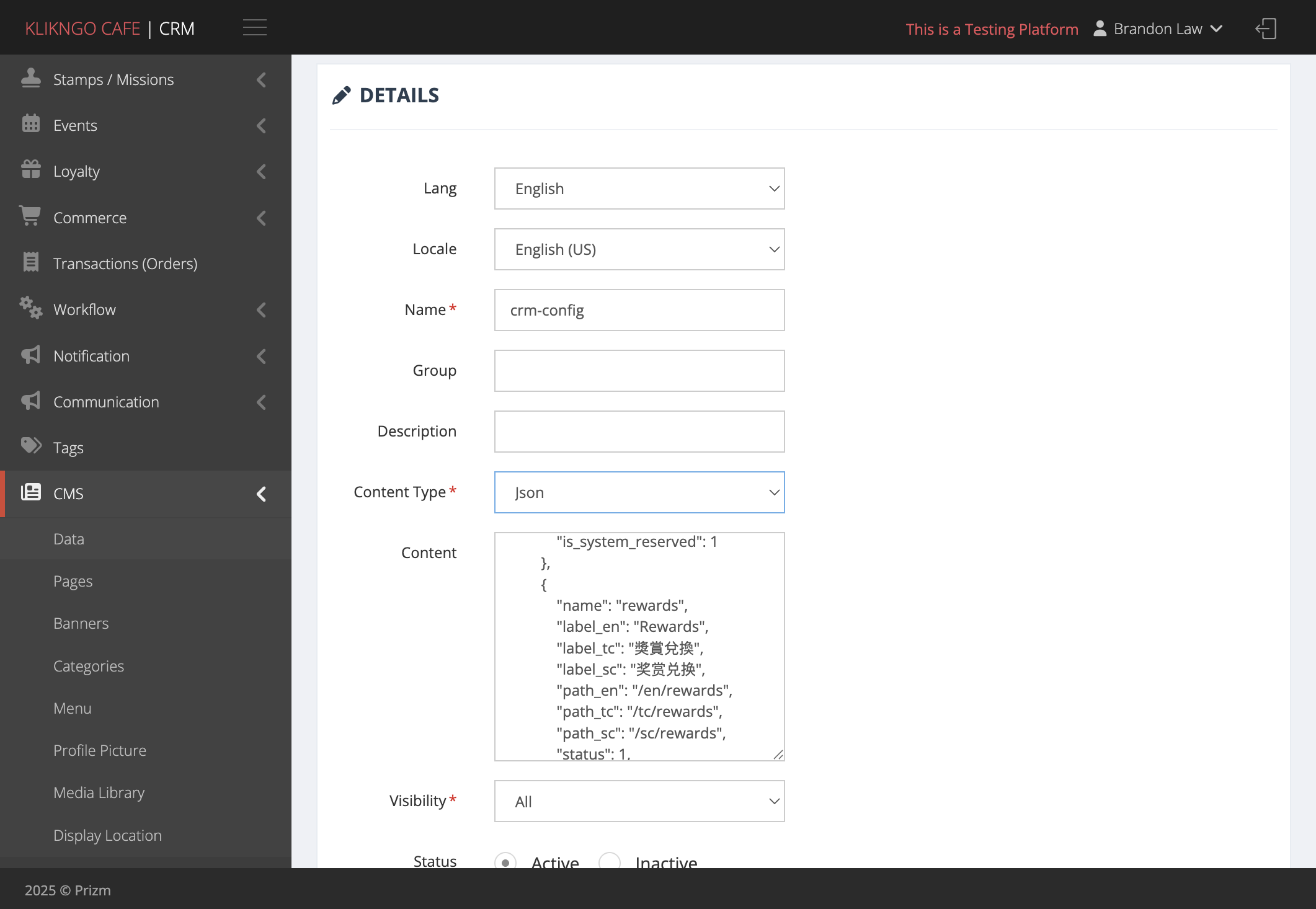 Select Json as Content Type