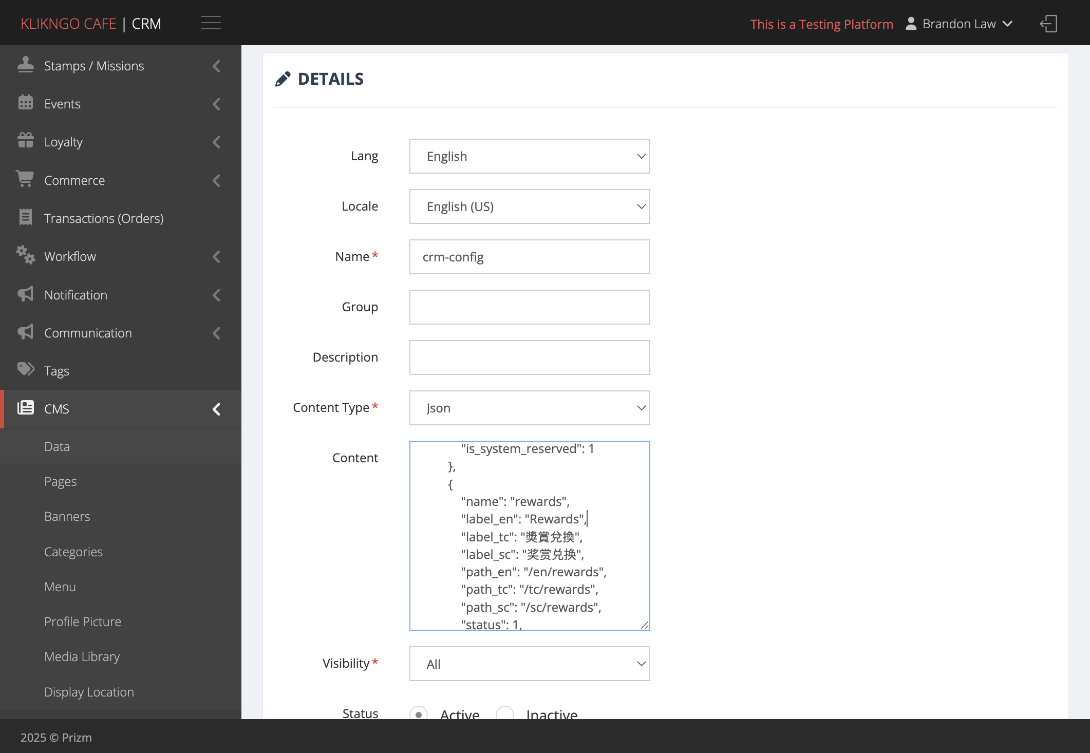 Insert the code into the content box