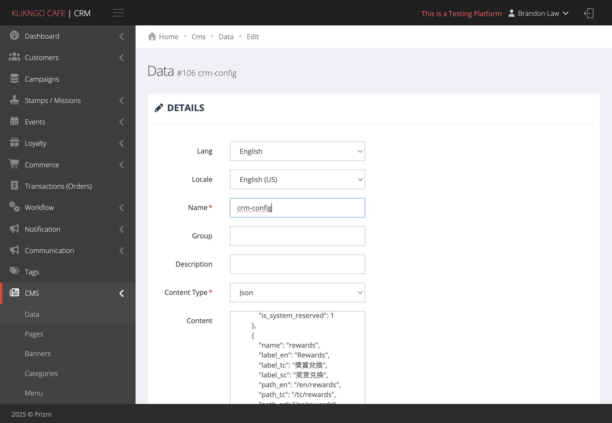 Insert name: crm-config