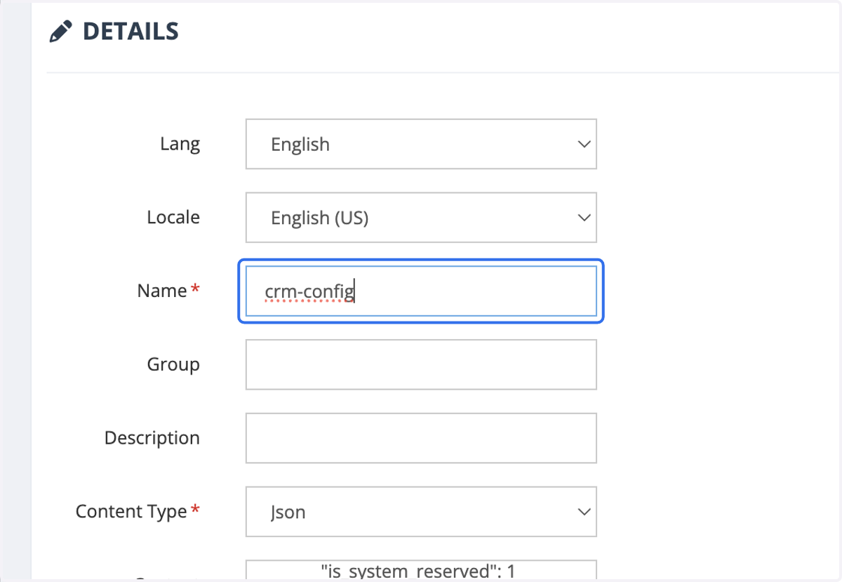 Insert name: crm-config