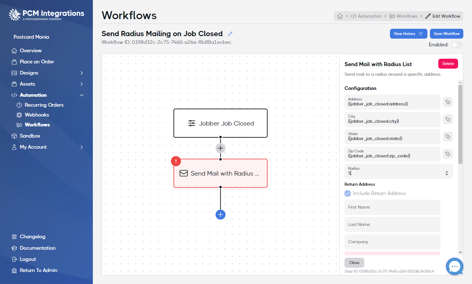 Determine the Radius around the closed job's address