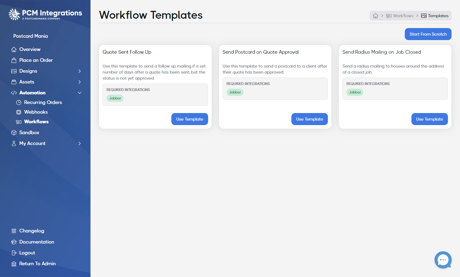 Find Send Radius Mailing on Job Closed and click on Use Template