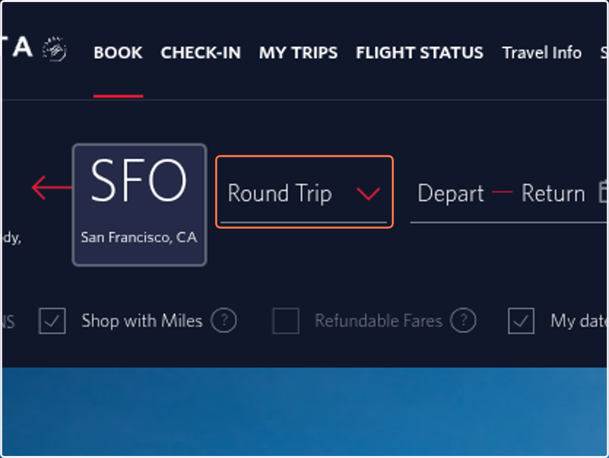 Click on Round Trip