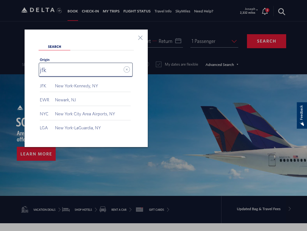 Click on JFK…