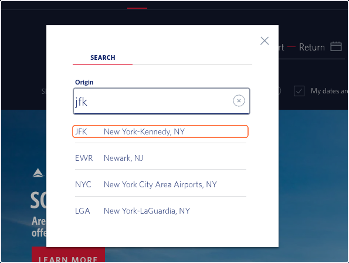 Click on JFK…