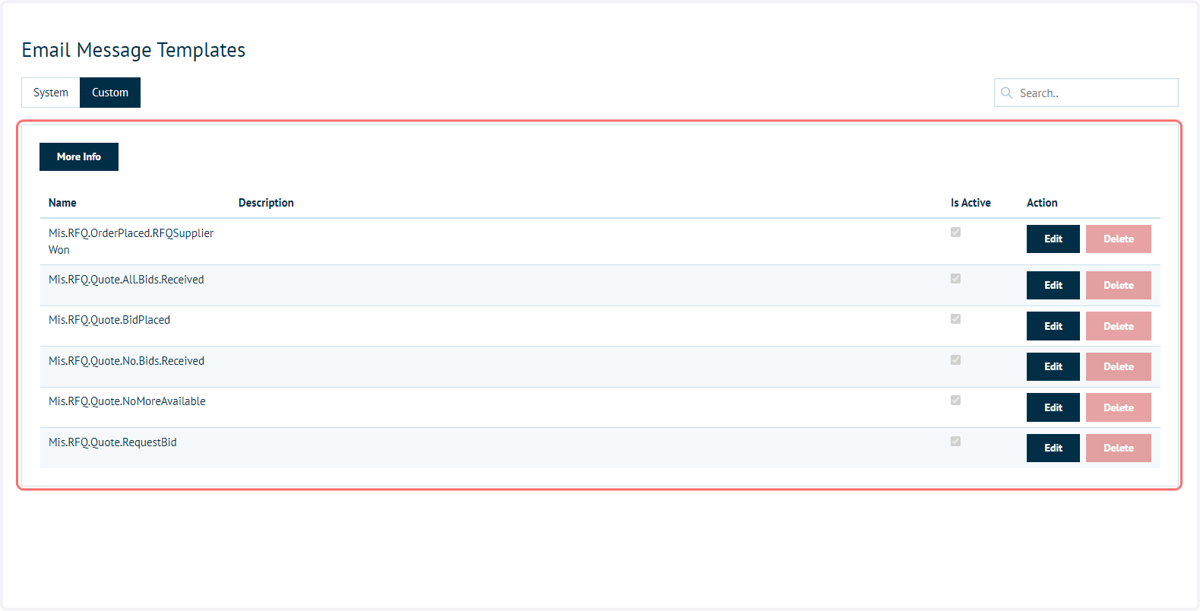 Provided email message templates for the Connect : RFQ module