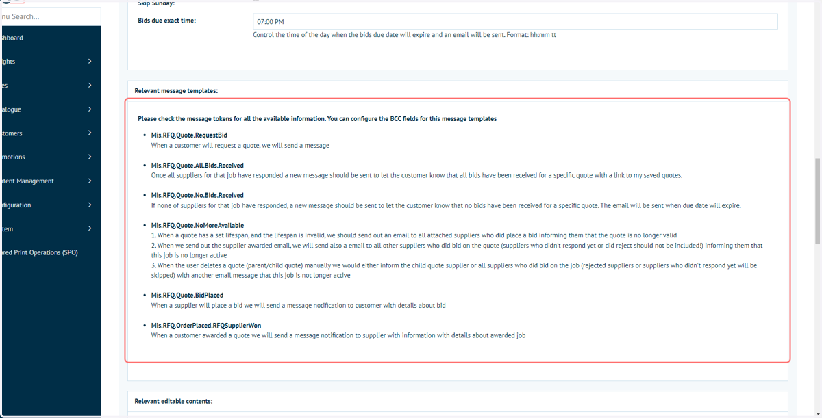 Details on the email templates provided as part of the Connect : RFQ module are provided in the Connect : RFQ Settings page