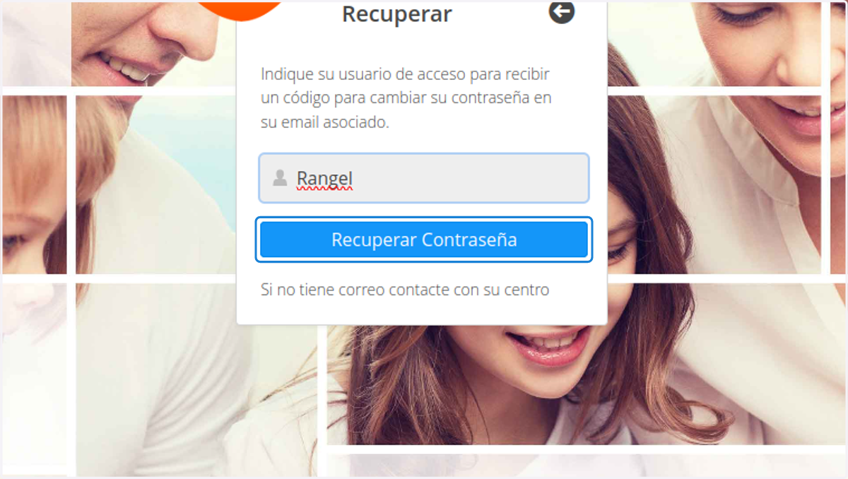 Pulsamos en Recuperar Contraseña