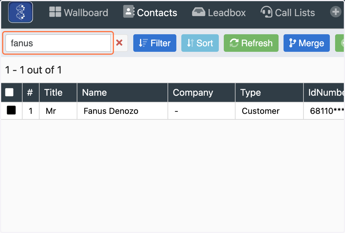 Click on Search, type in the clients name and press enter