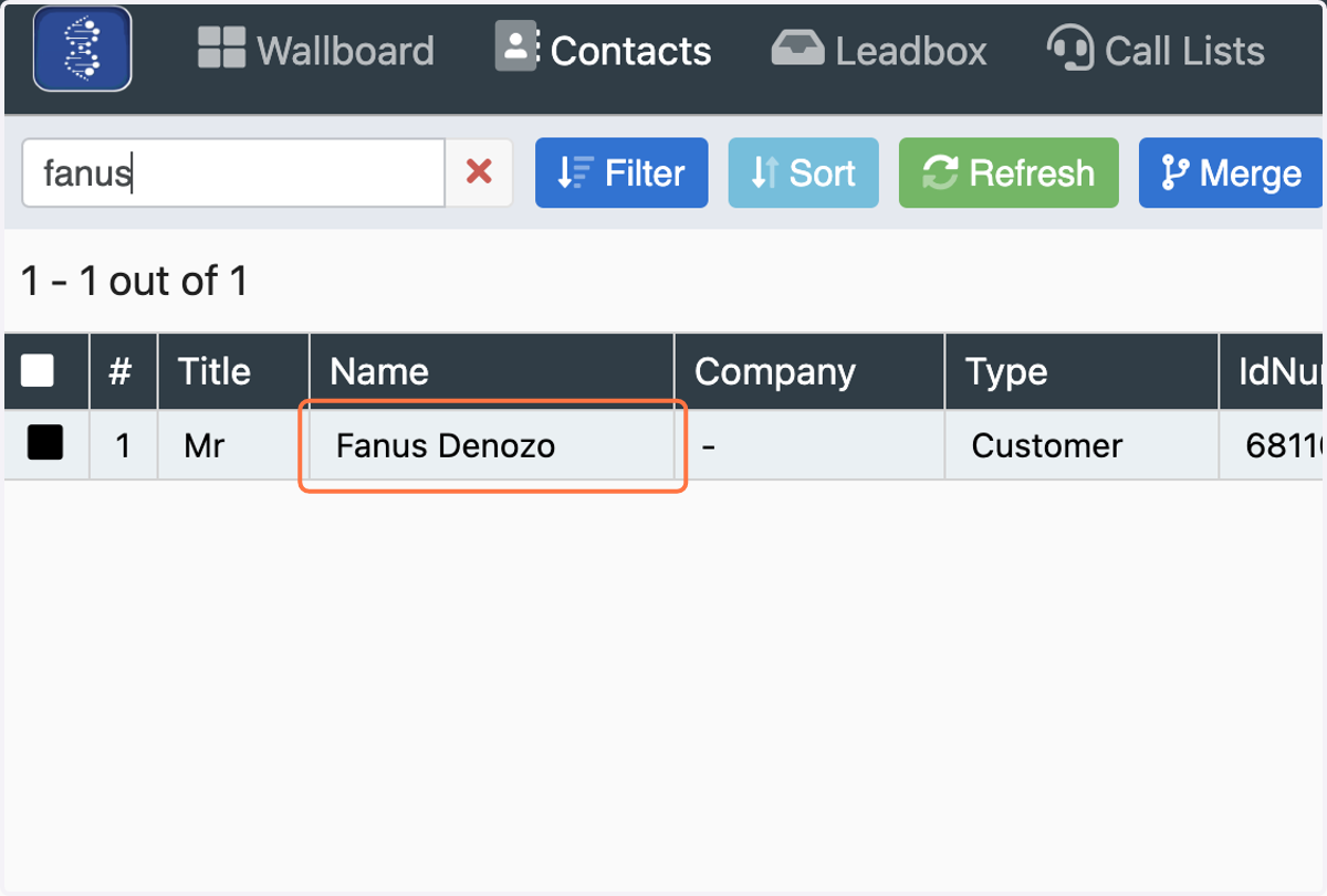 Click on the Client that you have searched for